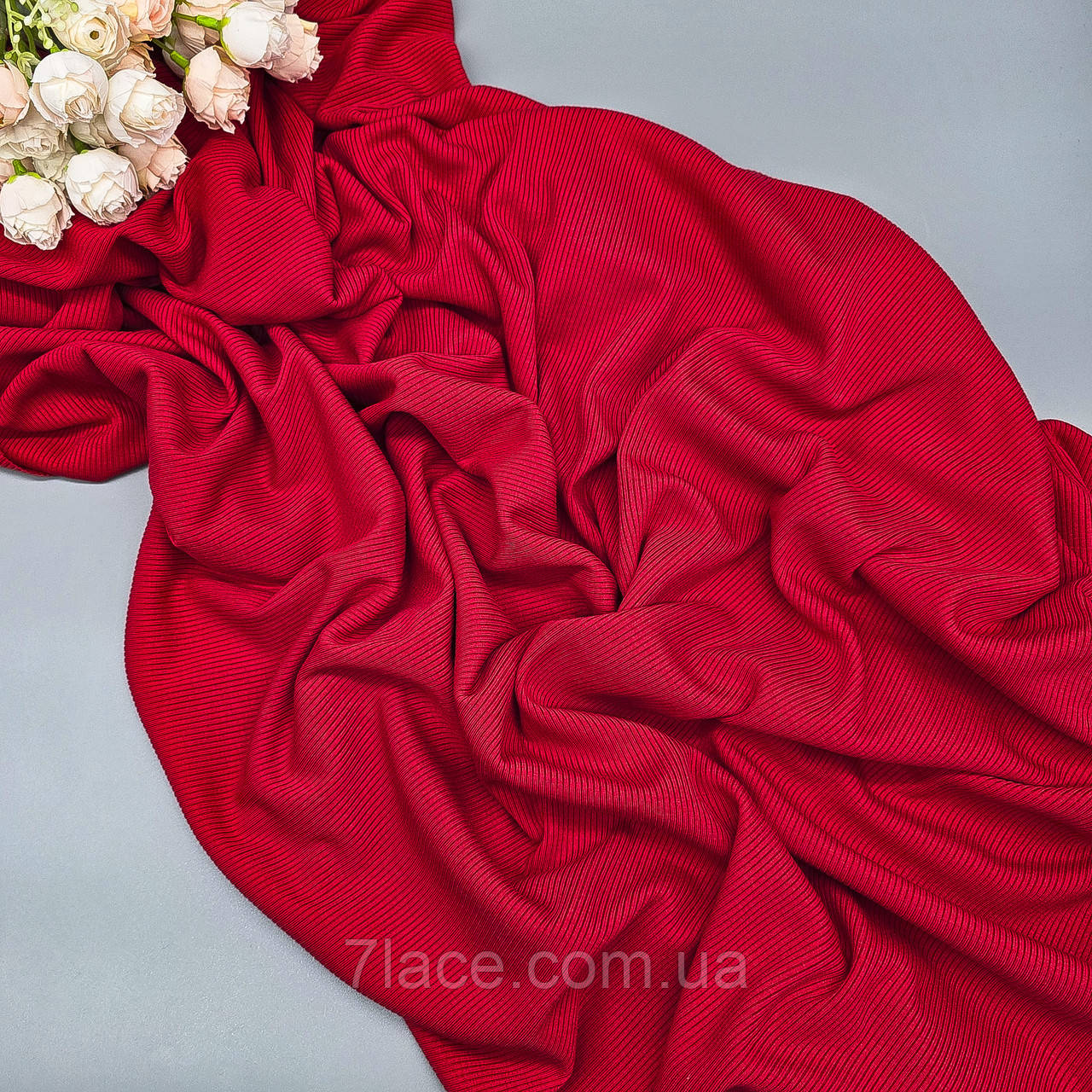 Трикотаж "Мустанг" в рубчик / колір ЧЕРВОНИЙ / ціна вказана за 0,5 метра, фото 1