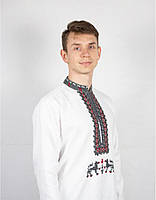 Вишиванка сорочка чоловіча лляна біла з вовками "Lvivska" із сірою вишивкою M