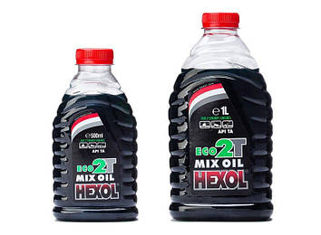 Мастило для двотактних бензинових двигунів Hexol Eco 2T Mix 1 л з повітряним охолодженням і без