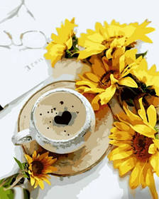 Картина за номерами "Кава з соняшниками", в термопакеті 40*50см, ТМ Стратег, Україна
