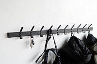 Вешалка настенная с металла для одежды в гостиную 110х6х12 10 крючков, Темно-сірий, Новое