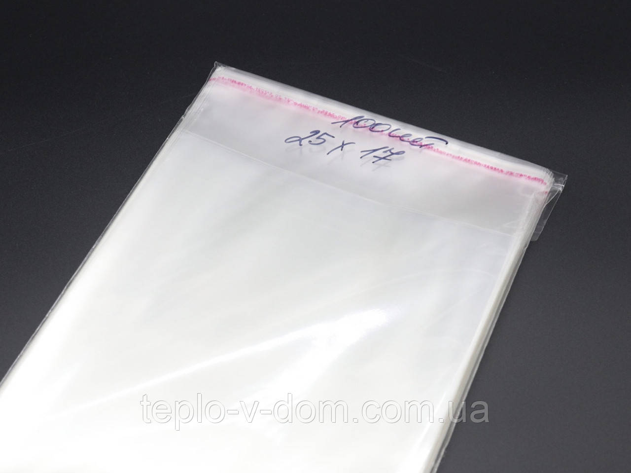 Пакет пропіленовий з клапаном і клейкою стрічкою 25х17см 25мкм 100шт/уп у закритому вигляді - 20х17см, фото 1