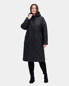 Жіноча подовжена чорна куртка  Li-71 в розмірах 52-70