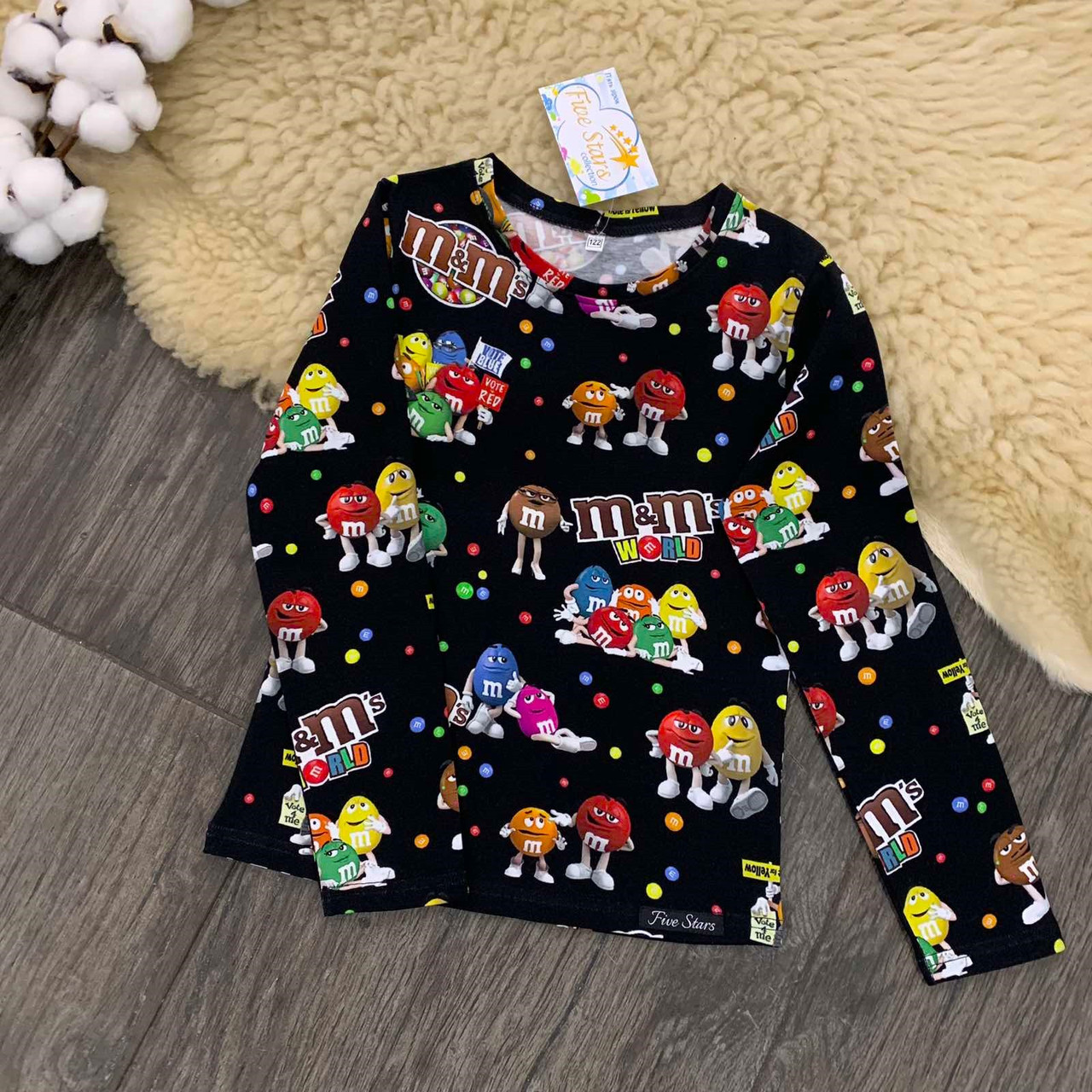 Реглан M&ms на чорному Five Stars 10774-128р