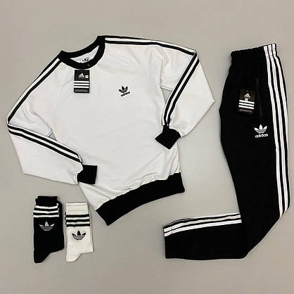Мужской спортивный костюм Adidas для прогулок весенний стильный молодежный костюм с лампасами красно-белый, фото 6