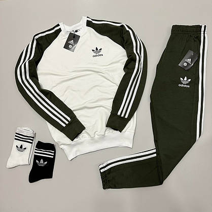 Мужской спортивный костюм Adidas для прогулок весенний стильный молодежный костюм с лампасами красно-белый, фото 3