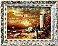 Картина пейзаж из янтаря Маяк, картина пейзаж з бурштину Маяк 15*20 см