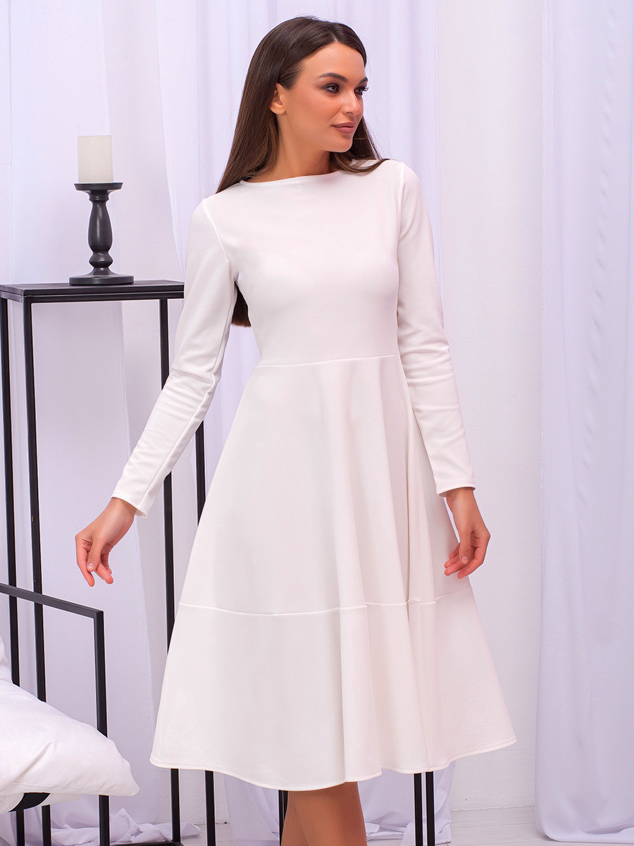 Красиве нарядне базове плаття Melania, молочно-біле