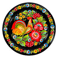 Тарілка декоративна Петриківський розпис ручної роботи з дерева 30 см ПІВНИК Український сувенір