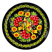 Тарілка декоративна Петриківський розпис ручної роботи з дерева 15 см ПТАХИ на КАЛИНІ Український сувенір