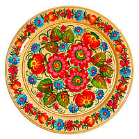 Тарілка декоративна Петриківський розпис ручної роботи з дерева 30 см БУКЕТ КВІТІВ Український сувенір