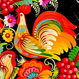 Тарілка декоративна Петриківський розпис ручної роботи з дерева 30 см ПІВНИК і КУРОЧКА Український сувенір, фото 7