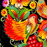 Тарілка декоративна Петриківський розпис ручної роботи з дерева 30 см ПІВНИК і КУРОЧКА Український сувенір, фото 8