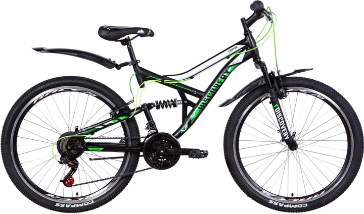 Велосипед гірський ST 26" Discovery CANYON AM2 Vbr рама-17,5" чорно-зелений з білим (м) з крилом Pl 2021