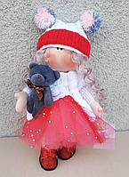 Інтер'єрна текстильна лялька Сніжка, подарункова лялька играшка, ручна робота, висота 32 см
