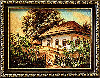 Картина пейзаж из янтаря Сельськая хата, картина пейзаж з бурштина Сільська хата 15*20 см