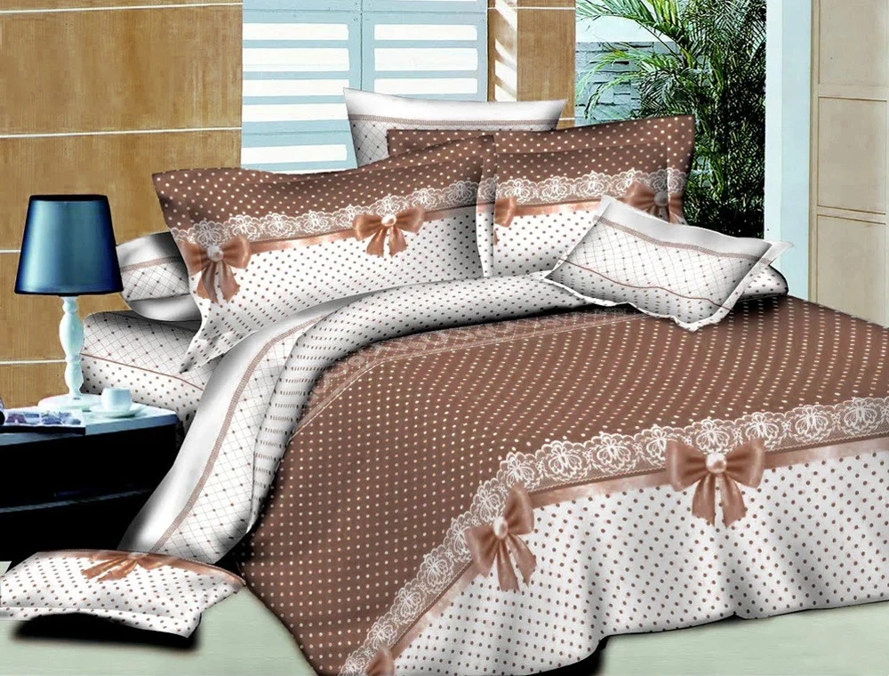 Двоколірний євро максі комплект постільної білизни в горошок 200х220 з Бязі Gold біло-коричневий, Черешенька