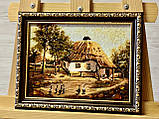 Картина з бурштина Українське село 15*20 см, картина на подарунок, фото 2