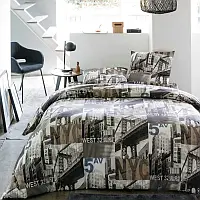 Сірий євро максі комплект постільної білизни з принтом Нью-Йорк Сіті 200*220 з Бязі Gold Черешенька TM