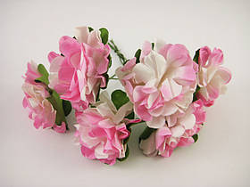 Квітка на дроті тканинна рожево-біла 6 штук/пучок для рукоділля, хобі, декору