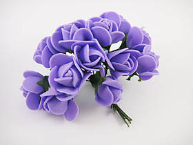 Троянда фіолетова поліуретанова на дроті 12шт/пучок для рукоділля, хобі, декору