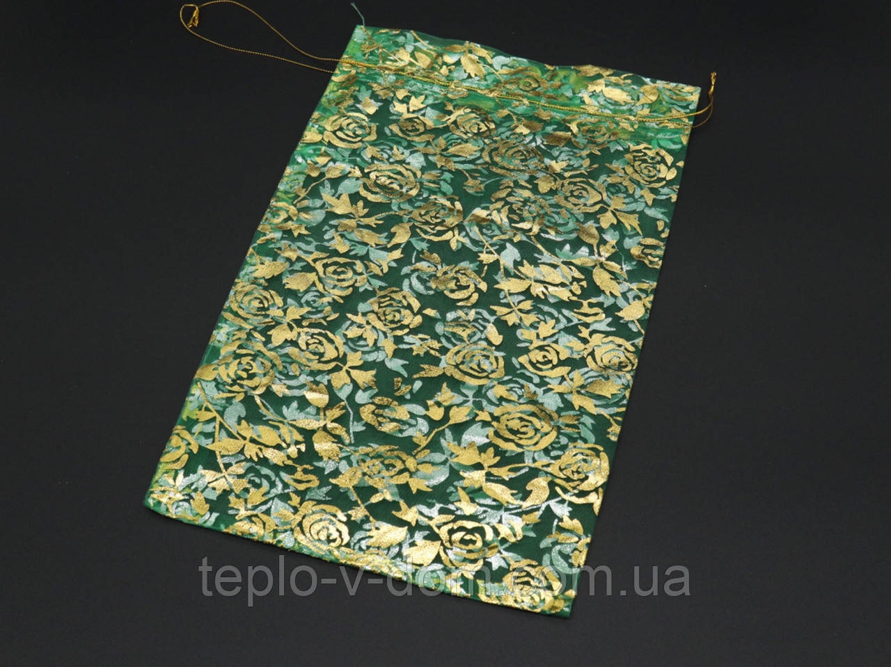 Мішечки для прикрас і подарунків з органзи на зав'язках Колір зелений. 20х30см