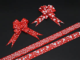 Бант подарунковий стрічковий на затяжках для пакування подарунків і декору Колір червоний. 5х8 см