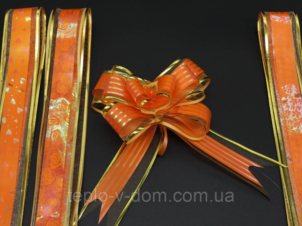 Банти (затяжки) для пакування подарунків красиві зі стрічки Колір оранж. 6х14 см