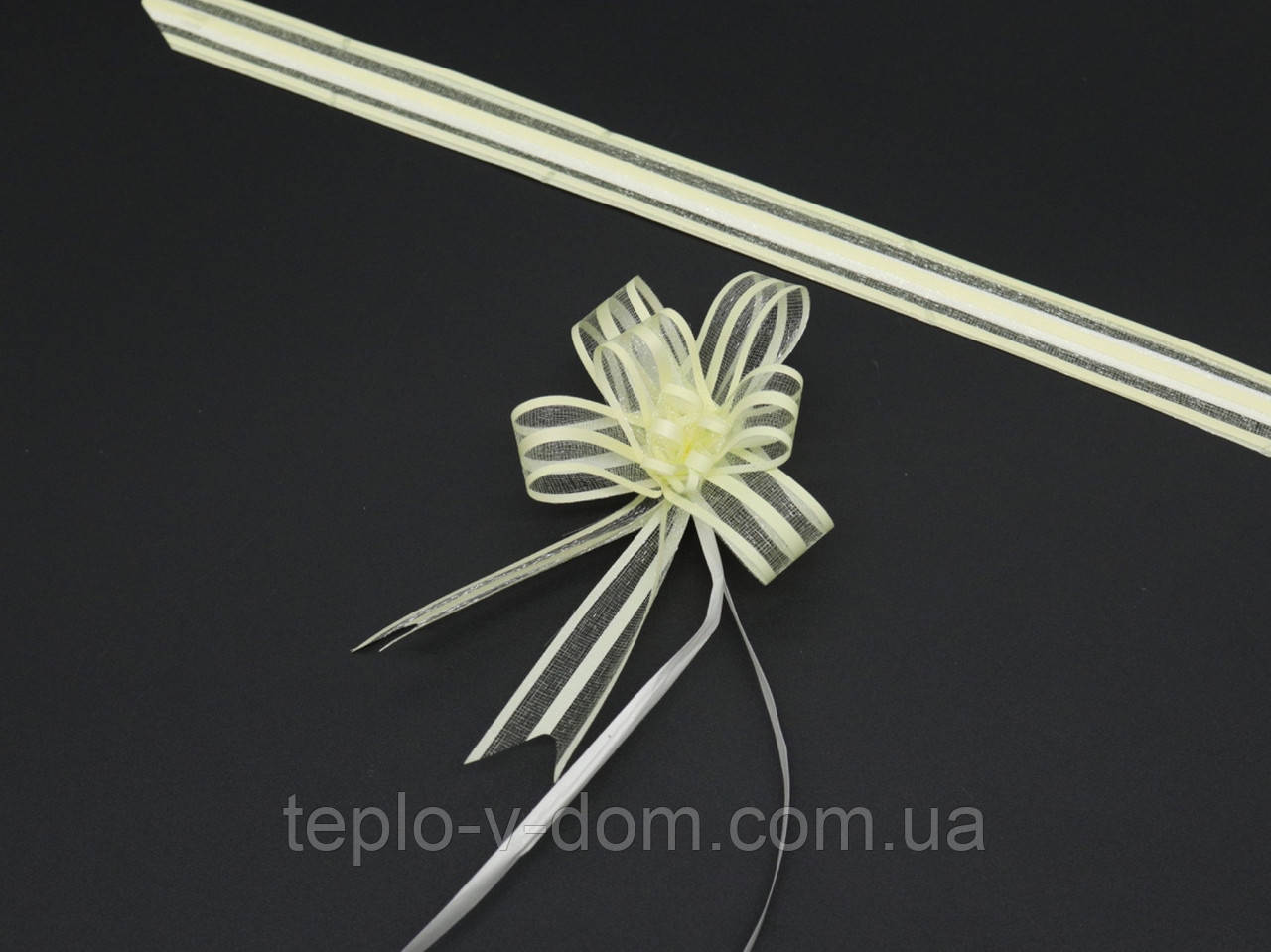 Подарунковий бантик зі стрічки на затяжках для декору та пакування подарунків Колір жовтий. 3х7 см