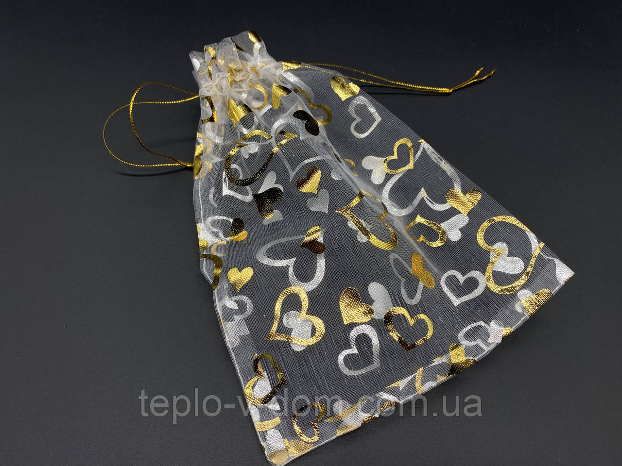 Подарункові мішечки з органзи маленькі однотонні Колір золотистий. 13х18см