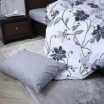 Стильний євро максі комплект чорної постільної білизни з квітами 200*220 комбінований із Бязі Gold, Черешенька, фото 6