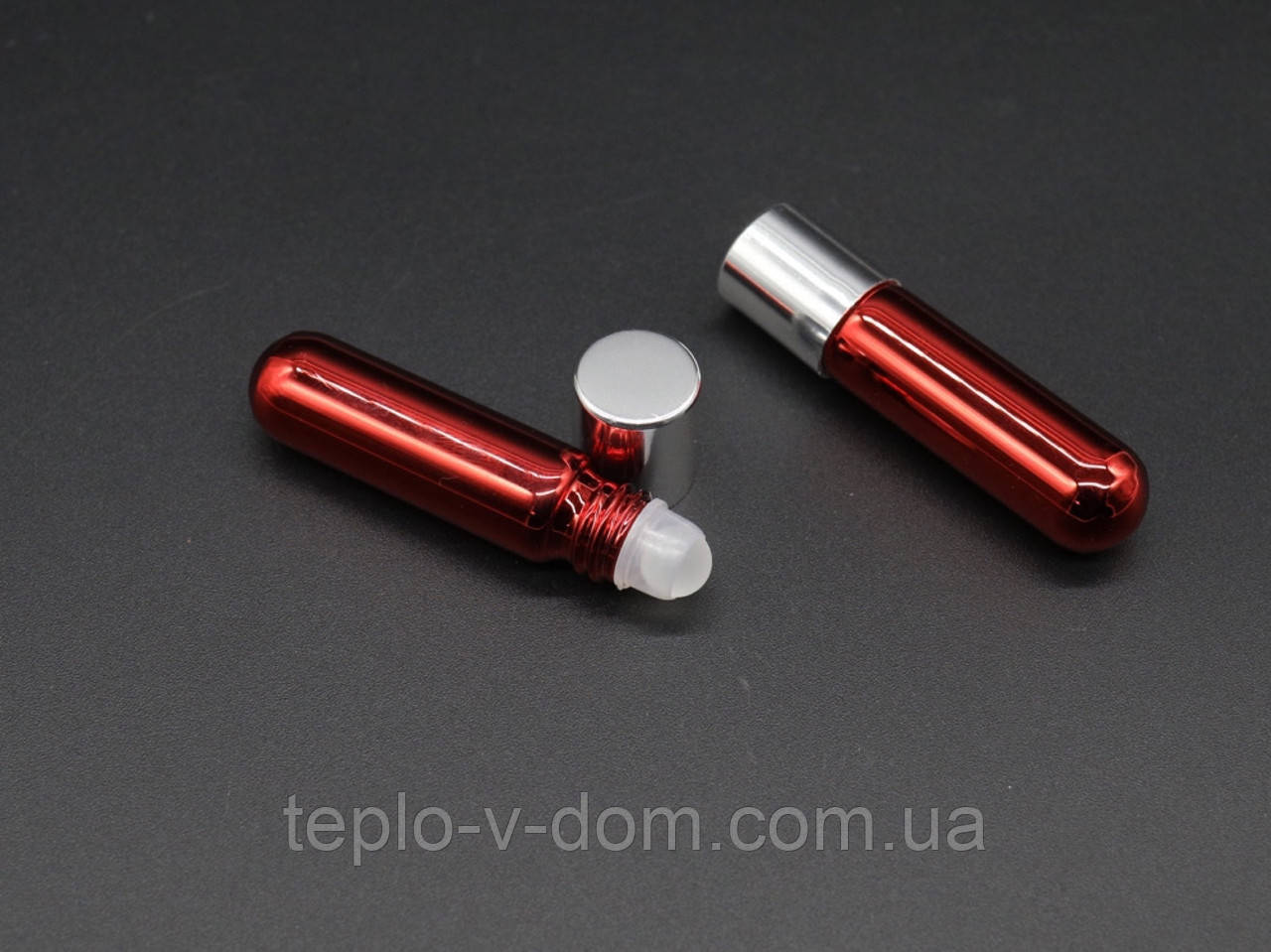 Скляні пляшечки з кулькою. Колір червоний. 58х14мм / 5мл