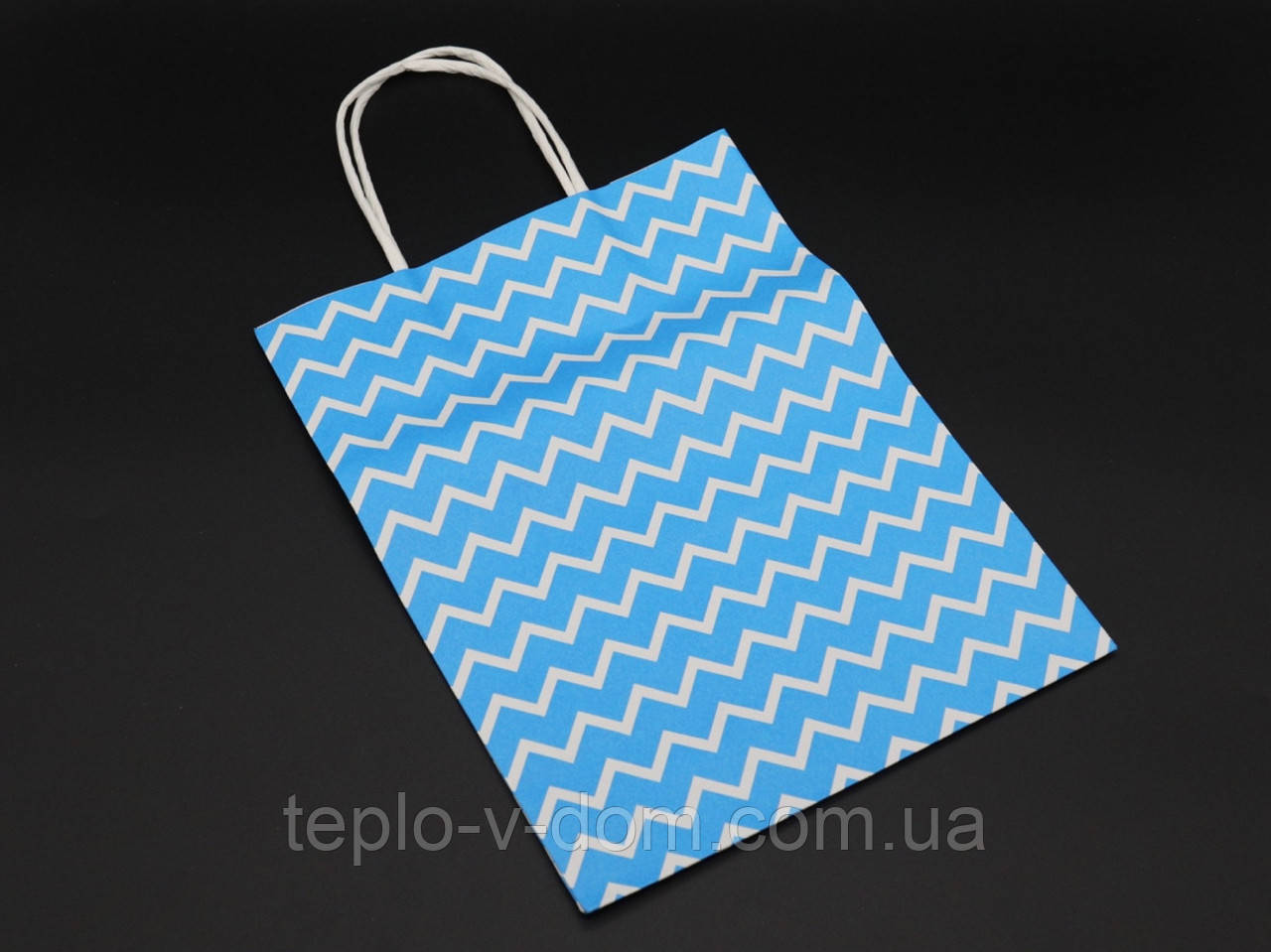 Паперовий крафт-пакет під логотип "Хвиля". Колір блакитний. 21х27х11см