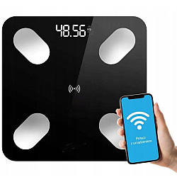 Розумні електронні ваги підлогові 180 кг, 26x26 см, Чорні / Смарт ваги Bluetooth з додатком на телефон