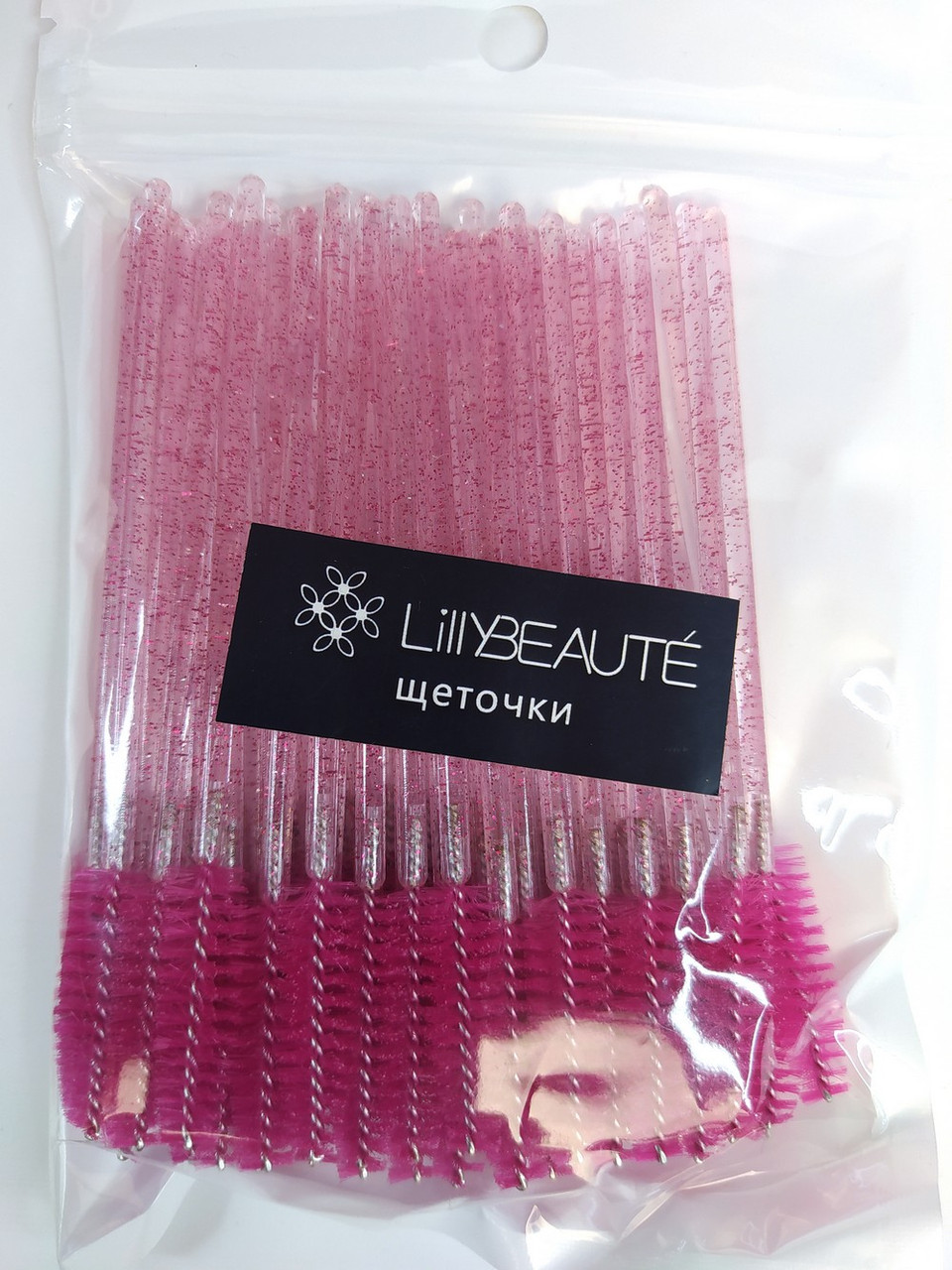 Щіточки для брів та вій Lilly Beaute, 50 шт, Малинові, фото 1