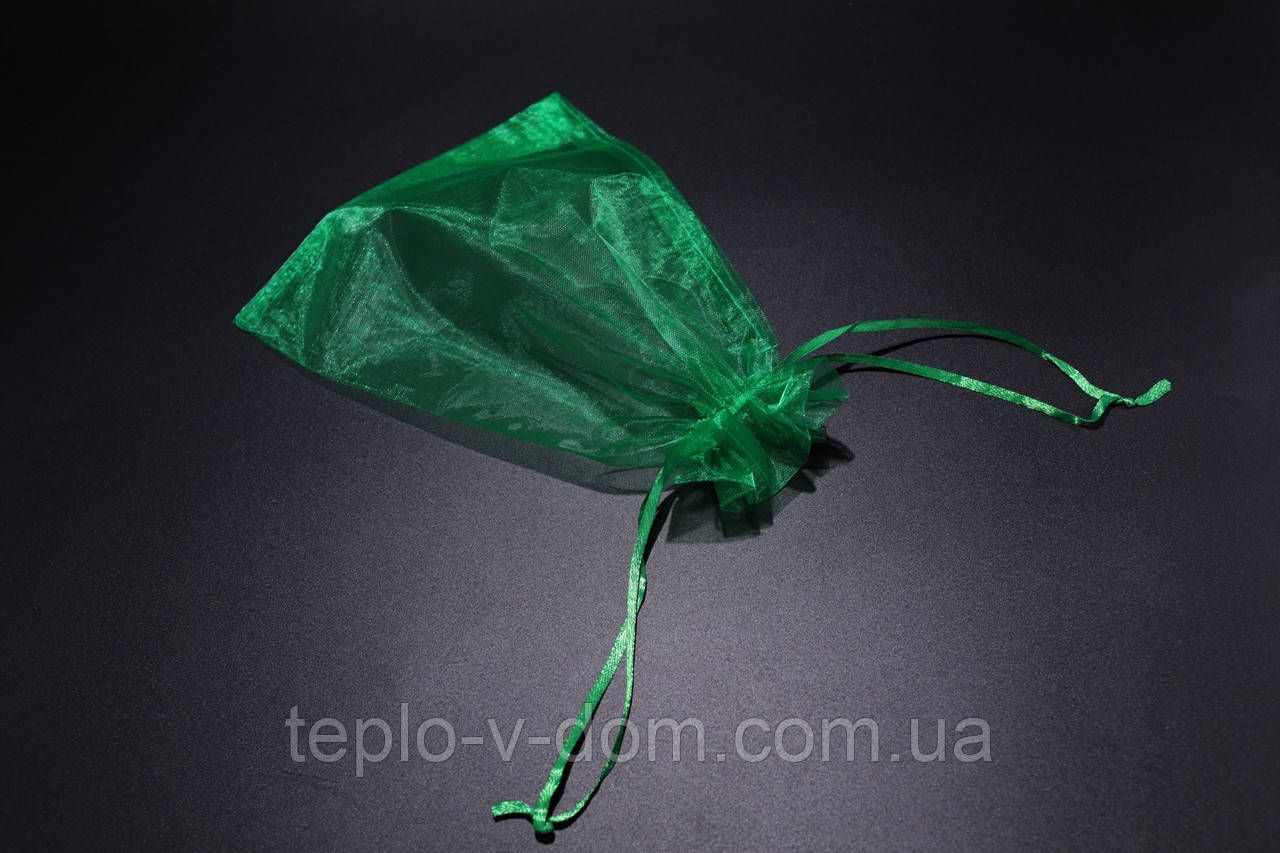 Подарункові красиві мішечки з органзи для прикрас Колір зелений. 17х23см
