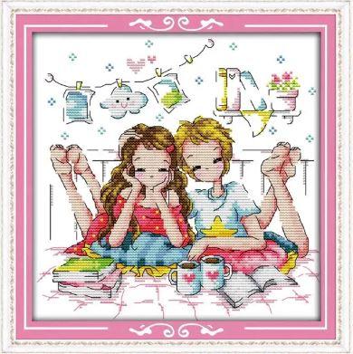 Набір для вишивання за нанесеною на канву схемою "Romantic partners (3)". AIDA 14CT printed 27*27 см