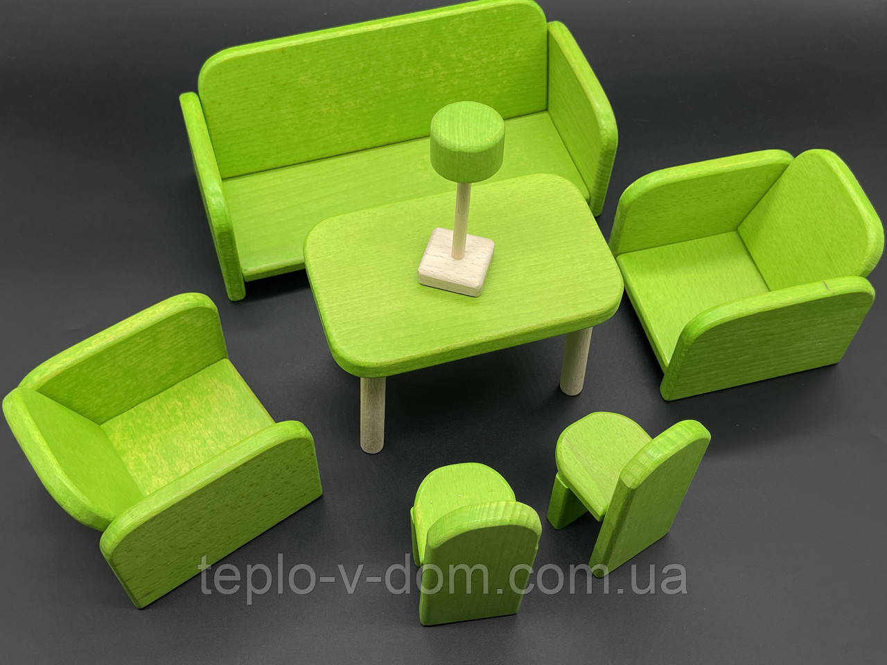 Комплект для лялькової вітальні з натурального дерева (набір ручної роботи) зелений колір