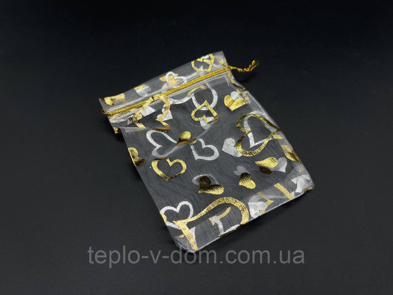Подарункові мішечки з органзи пакувальні прозорі Колір золотисто-сріблястий. 9х12см