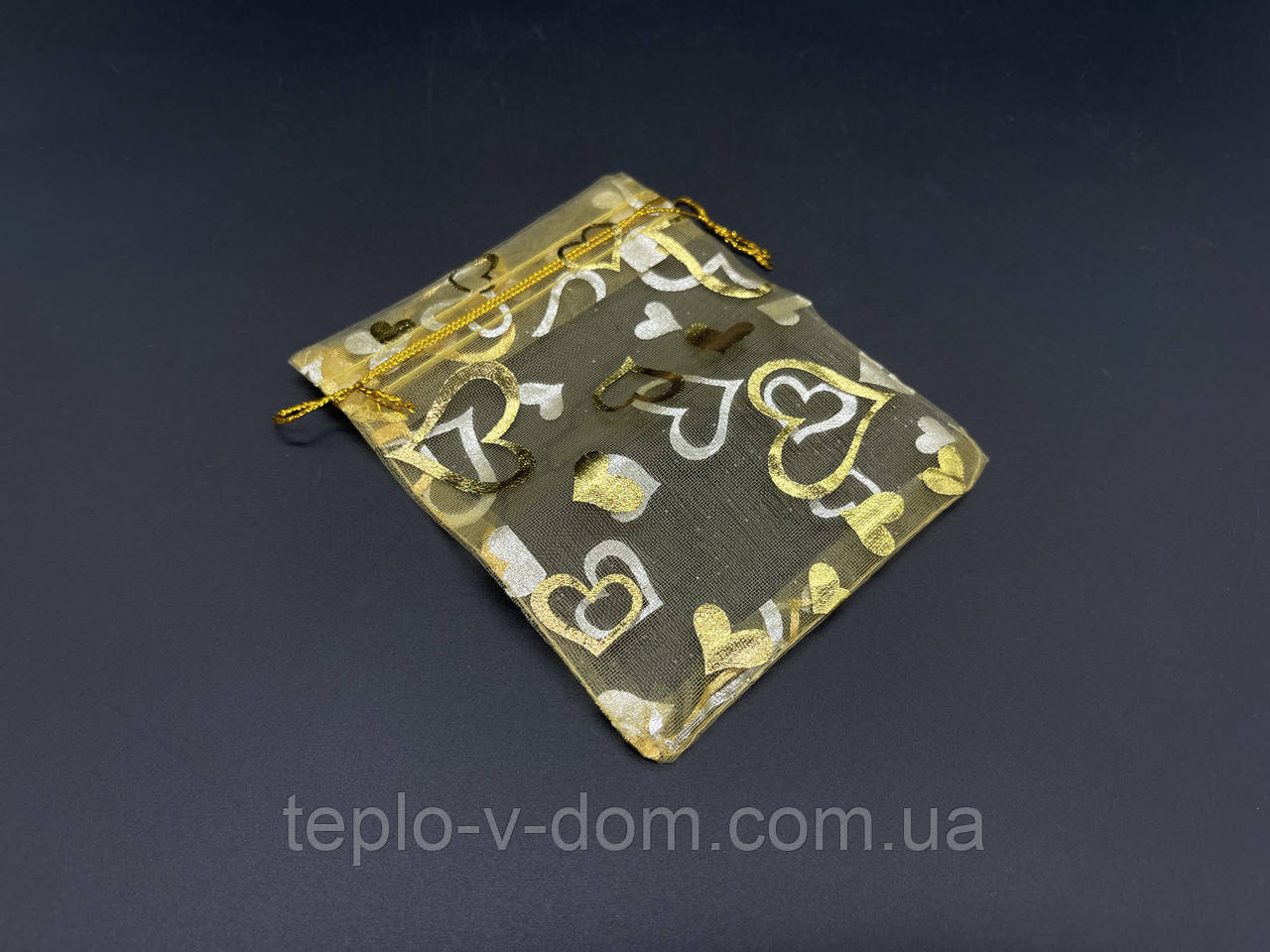 Маленькі мішечки для подарунків з органзи подарункові Колір золотий. 9х12см