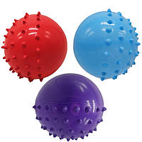 Мяч резиновый с шипами "Зверятка" Bambi RB20309-2, 10 см, 25 грамм, 3 штуки, Land of Toys
