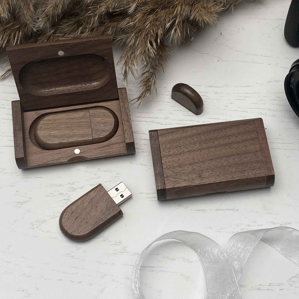 USB флешки з дерева в шкатулці SKINWOOD Темне дерево (горіх) 8 гб