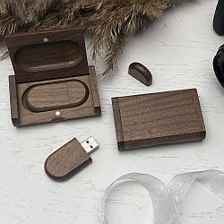 USB флешки з дерева в шкатулці SKINWOOD Темне дерево (горіх) 8 гб