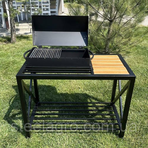 МАНГАЛ-БАРБЕКЮ  MLB9-4CX   В СТИЛІ ЛОФТ НА ДРОВНИКУ  НА 9 ШАМПУРІВ 4 ММ (З ЖАРОМІЦНИМ ПОКРИТТЯМ), фото 1