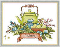 Набор для вышивания по нанесённой на канву схеме "Teapot series 7". AIDA 14CT printed 29*21 см