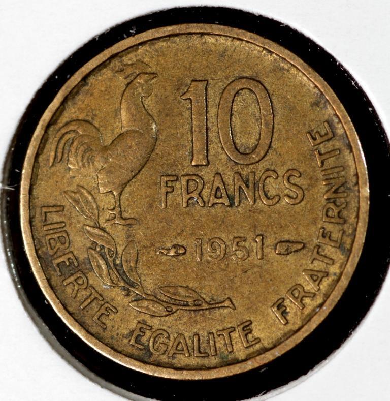 Монета Франції 10 франків 1951-54 рр.