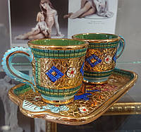 Набор из двух чашек для эспрессо с подносом (мозаичная керамика, позолота)