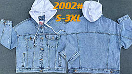 Жіноча джинсова куртка з трикотажним капюшоном розмір норма 42-52, колір блакитний