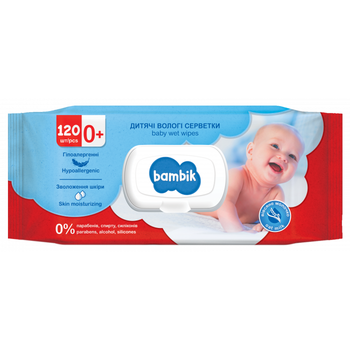 Вологі серветки для немовлят з вівсяним молочком ТМ Bambik (120 шт./уп.)