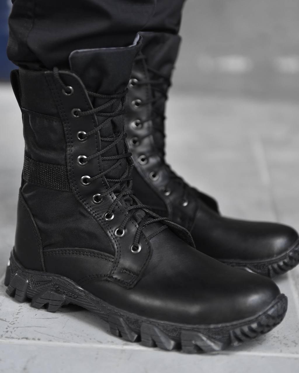 Тактические черные ботинки closed Военная обувь с натуральной кожи с вставками из оксфорда